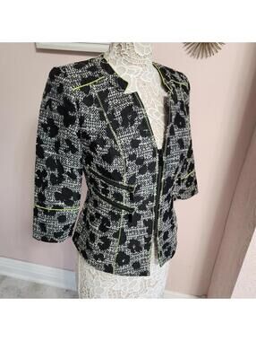 LKNW ETCETERA unique blazer jacket black white lime green 4
